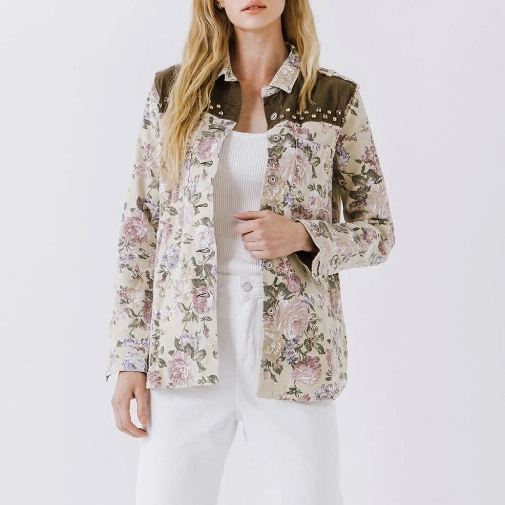 English Rose Floral Studded Jacket Large New‎
